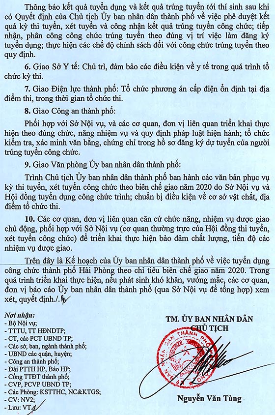 UBND TP.Hải Phòng tuyển dụng công chức năm 2020