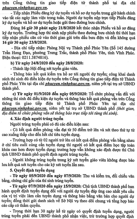 UBND TP.Phúc Yên, Vĩnh Phúc xét tuyển giáo viên tiểu học năm 2020
