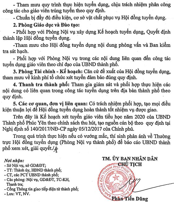 UBND TP.Phúc Yên, Vĩnh Phúc xét tuyển giáo viên tiểu học năm 2020