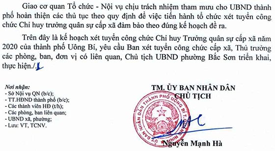 UBND TP.Uông Bí, Quảng Ninh xét tuyển công chức năm 2020