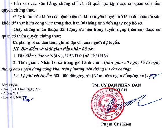  UBND TX.Thái Hòa, Nghệ An tuyển dụng viên chức giáo dục năm 2020