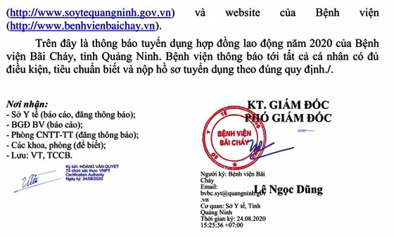 Bệnh viện Bãi Cháy tỉnh Quảng Ninh tuyển dụng nhân sự năm 2020