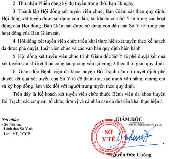 Bệnh viện đa khoa huyện Bố Trạch, Quảng Bình tuyển dụng viên chức năm 2020