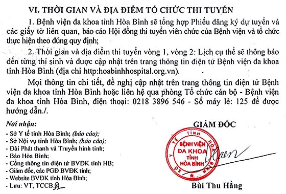 Bệnh viện đa khoa tỉnh Hòa Bình tuyển dụng viên chức năm 2020