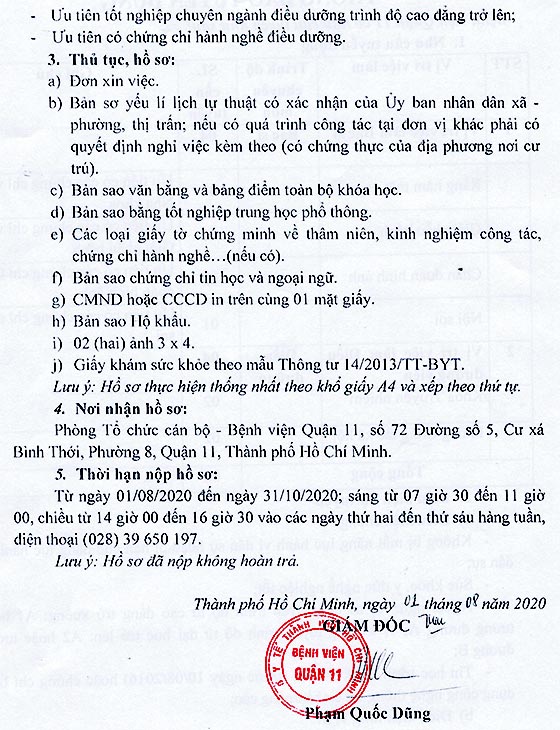 Bệnh viện Quận 11, TP.HCM tuyển dụng nhân sự năm 2020