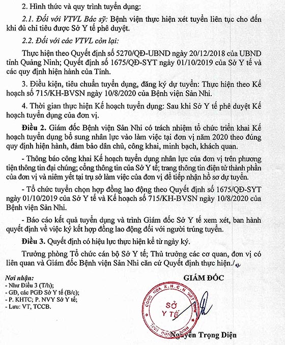 Bệnh viện Sản Nhi Quảng Ninh tuyển dụng hợp đồng lao động năm 2020