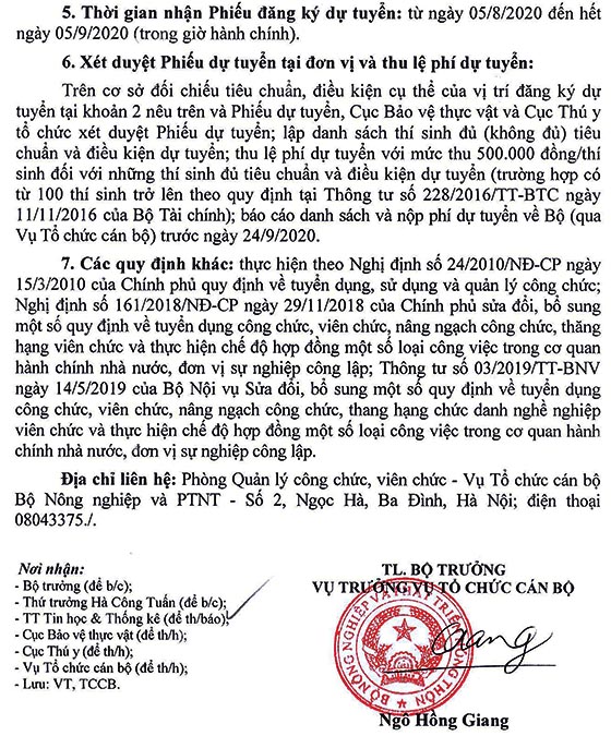 Bộ Nông nghiệp và Phát triển nông thôn tuyển dụng công chức năm 2020