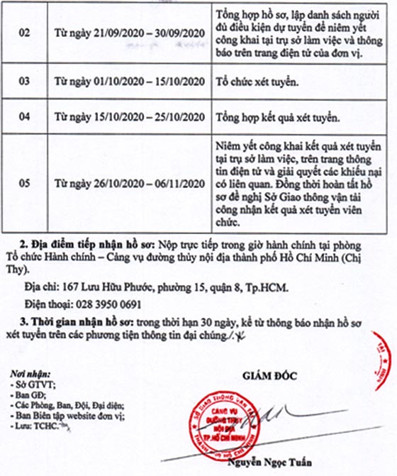 Cảng vụ đường thủy nội địa TP.HCM tuyển dụng viên chức năm 2020