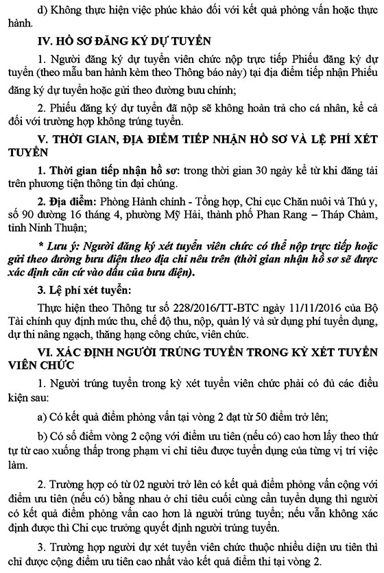 Chi cục Chăn nuôi và Thú y tỉnh Ninh Thuận tuyển dụng viên chức năm 2020