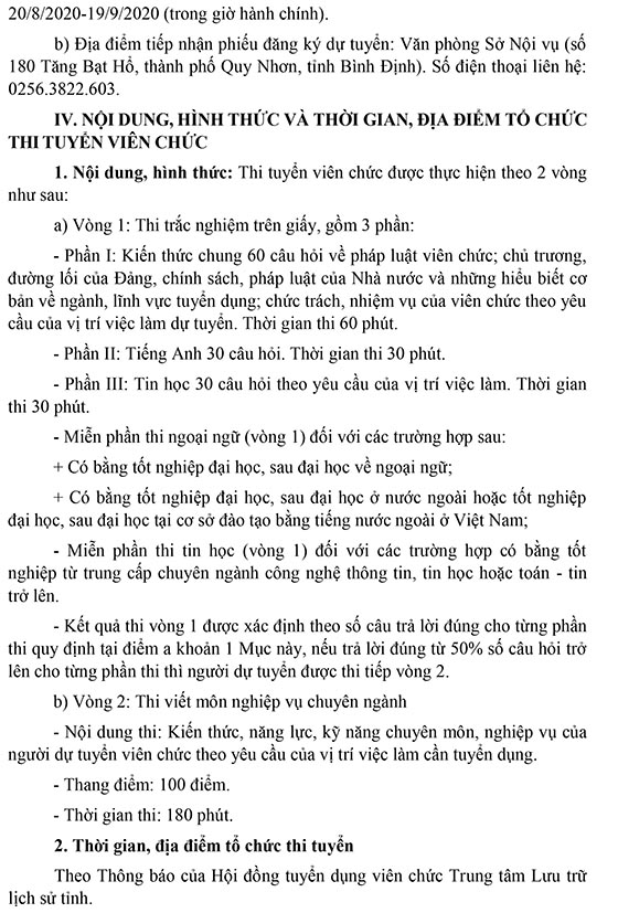 Sở Nội vụ tỉnh Bình Định tuyển dụng viên chức năm 2020