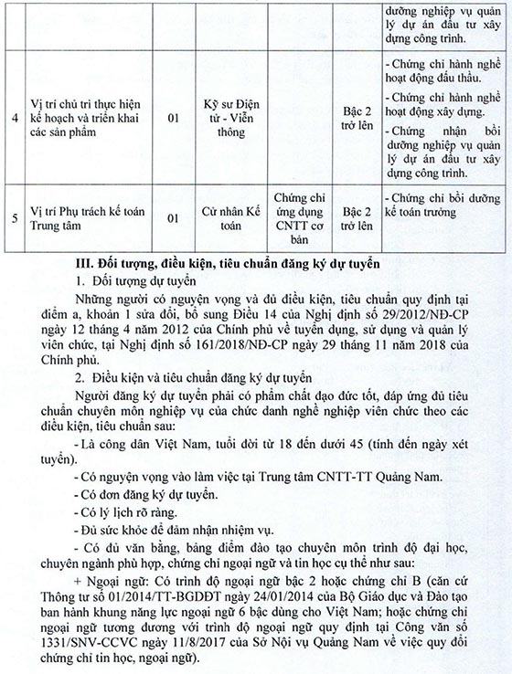 Trung tâm Công nghệ Thông tin và Truyền thông Quảng Nam tuyển dụng viên chức năm 2020