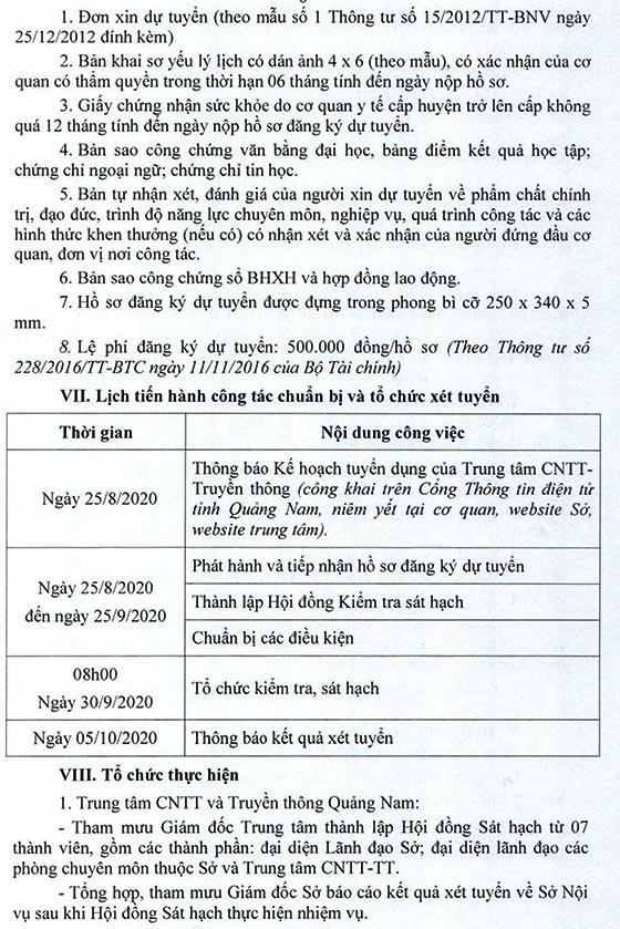 Trung tâm Công nghệ Thông tin và Truyền thông Quảng Nam tuyển dụng viên chức năm 2020
