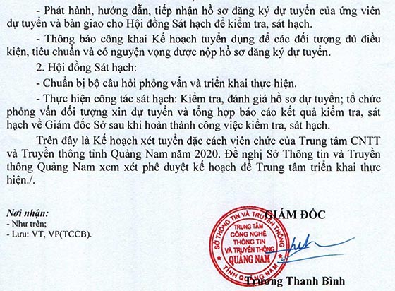 Trung tâm Công nghệ Thông tin và Truyền thông Quảng Nam tuyển dụng viên chức năm 2020