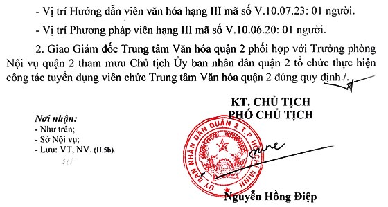 Trung tâm văn hóa Quận 2, TP.HCM tuyển dụng viên chức năm 2020