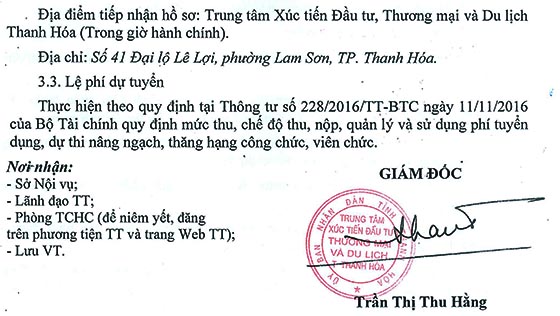Trung tâm Xúc tiến Đầu tư, Thương mại và Du lịch Thanh Hóa thông báo tuyển dụng viên chức năm 2020