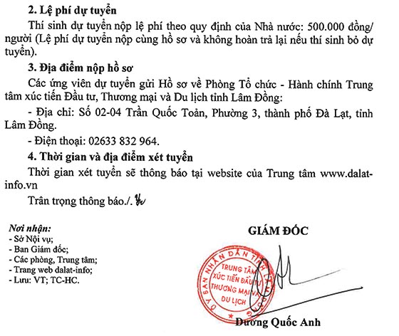Trung tâm xúc tiến Đầu tư, Thương mại và Du lịch tỉnh Lâm Đồng tuyển dụng viên chức năm 2020