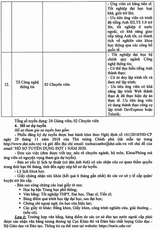 Trường Đại học Bách khoa, Đại học Đà Nẵng tuyển dụng viên chức đợt 1 năm 2020