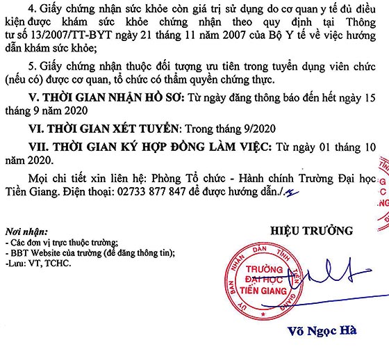 Trường Đại học Tiền Giang tuyển dụng giảng viên năm 2020
