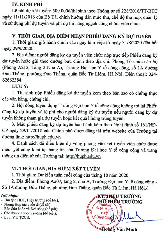 Trường Đại học Y tế công cộng tuyển dụng viên chức năm 2020 đợt 2