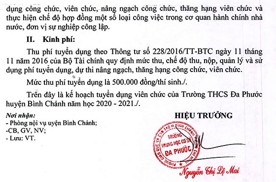 Trường THCS Đa Phước, Bình Chánh, TP. HCM tuyển dụng viên chức năm học 2020-2021