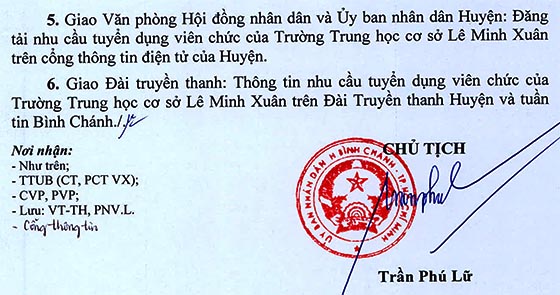 Trường THCS Lê Minh Xuân, Bình Chánh, TP.HCM tuyển dụng viên chức năm học 2020 – 2021