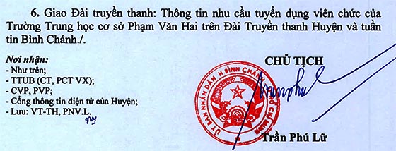 Trường THCS Phạm Văn Hai, Bình Chánh, TP. HCM tuyển dụng viên chức năm học 2020 – 2021