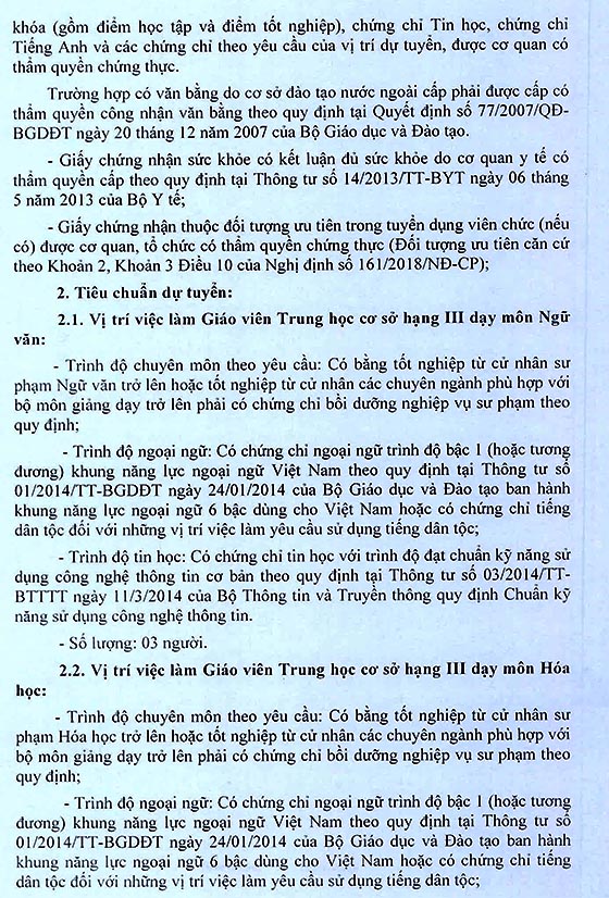 Trường THCS Qui Đức, Bình Chánh, TP.HCM tuyển dụng viên chức năm học 2020-2021