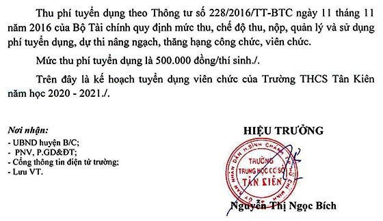 Trường THCS Tân Kiên, Bình Chánh, TP.HCM tuyển dụng viên chức năm học 2020-2021