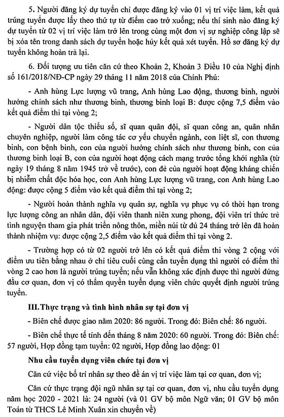 Trường THCS Tân Kiên, Bình Chánh, TP.HCM tuyển dụng viên chức năm học 2020-2021