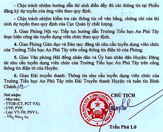 Trường Tiểu học An Phú Tây, Bình Chánh, TP. HCM tuyển dụng viên chức năm học 2020-2021