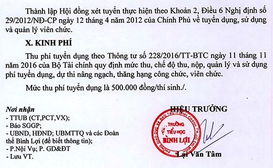 Trường Tiểu học Bình Lợi, Bình Chánh, TP. HCM tuyển dụng viên chức năm học 2020-2021
