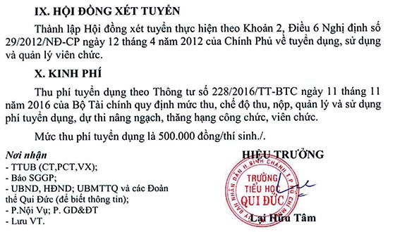 Trường Tiểu học Qui Đức, Bình Chánh, TP. HCM tuyển dụng viên chức năm học 2020-2021