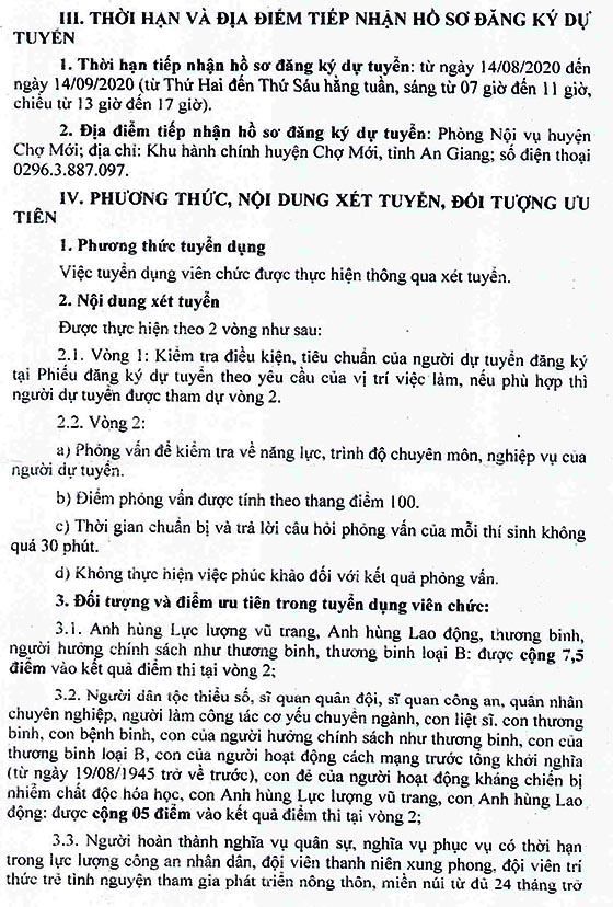 UBND huyện Chợ Mới, An Giang tuyển dụng viên chức năm 2020