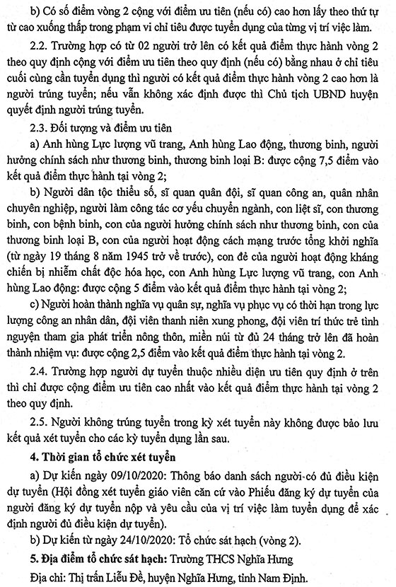 UBND huyện Nghĩa Hưng, Nam Định tuyển dụng giáo viên tiểu học năm 2020