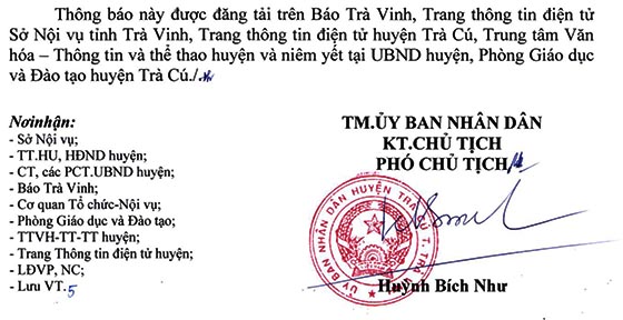 UBND huyện Trà Cú, Trà Vinh tuyển dụng giáo viên năm 2020