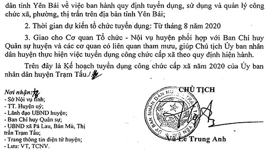 UBND huyện Trạm Tấu, Yên Bái tuyển dụng công chức cấp xã năm 2020