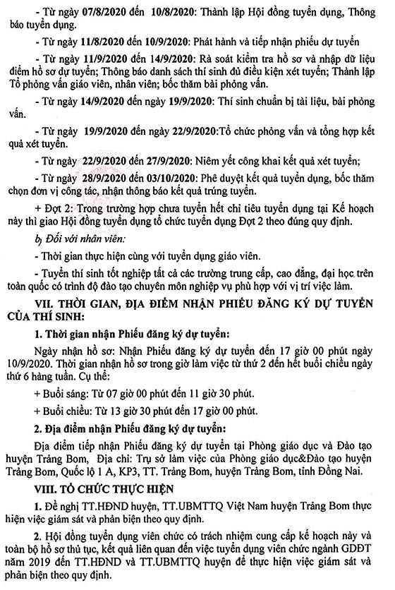 UBND huyện Trảng Bom, Đồng Nai tuyển dụng viên chức giáo dục năm học 2020-2021
