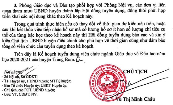 UBND huyện Trảng Bom, Đồng Nai tuyển dụng viên chức giáo dục năm học 2020-2021