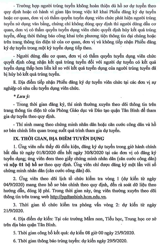 UBND quận Tân Bình, TP.HCM tuyển dụng viên chức giáo dục năm 2020