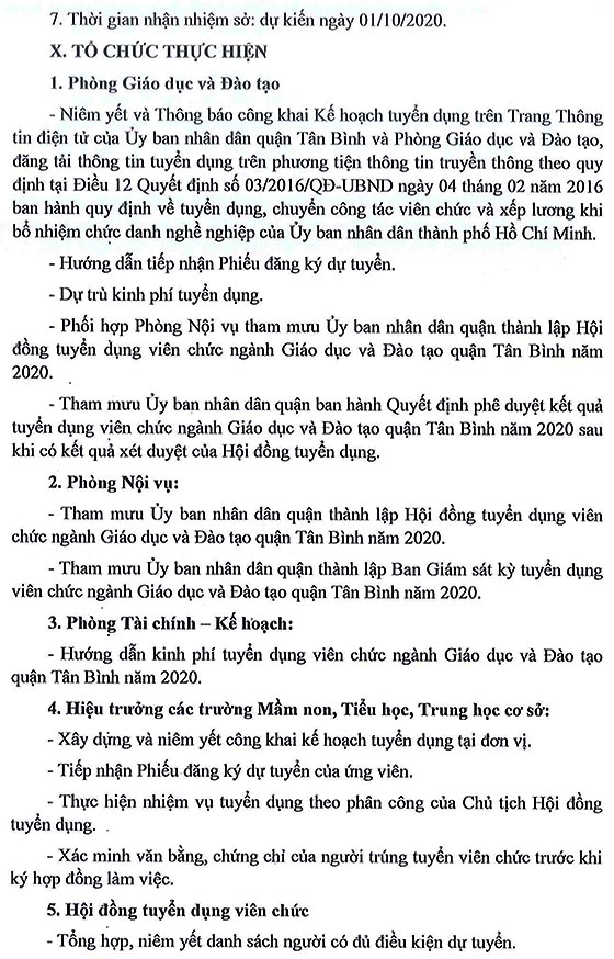 UBND quận Tân Bình, TP.HCM tuyển dụng viên chức giáo dục năm 2020