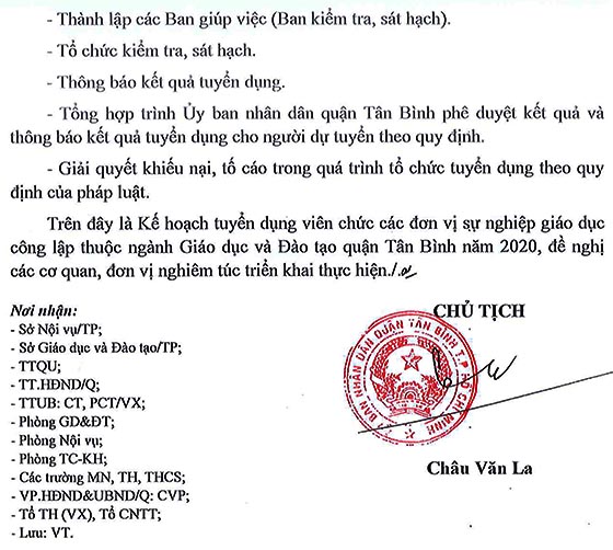 UBND quận Tân Bình, TP.HCM tuyển dụng viên chức giáo dục năm 2020
