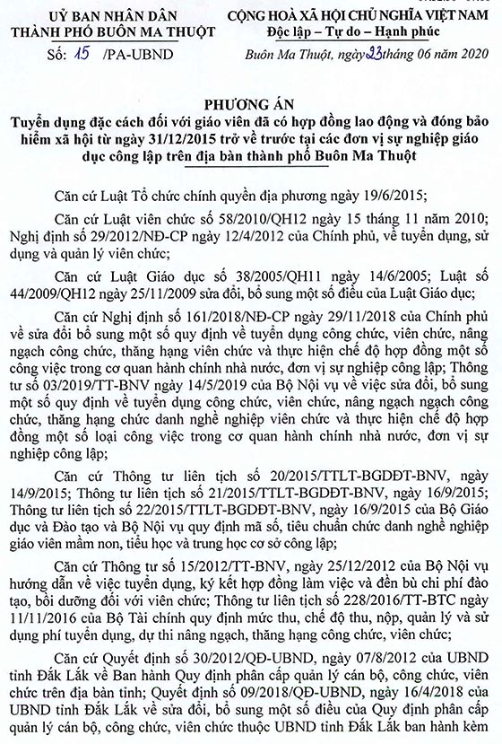 UBND TP.Buôn Ma Thuột, Đắk Lắk tuyển dụng đặc cách giáo viên năm 2020