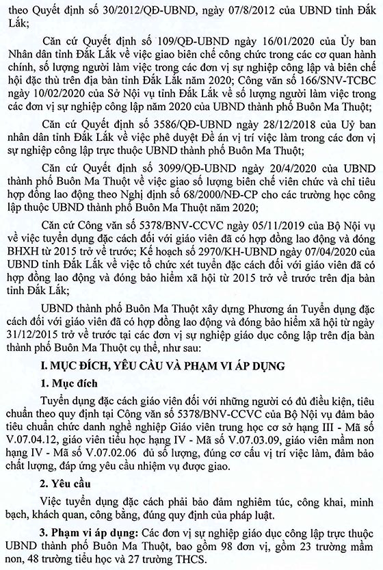 UBND TP.Buôn Ma Thuột, Đắk Lắk tuyển dụng đặc cách giáo viên năm 2020