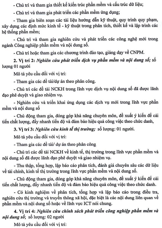 Viện Công nghiệp phần mềm và nội dung số Việt Nam tuyển dụng viên chức đợt 1 năm 2020