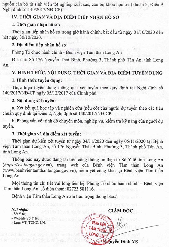 Bệnh viện Tâm thần Long An tuyển dụng viên chức năm 2020