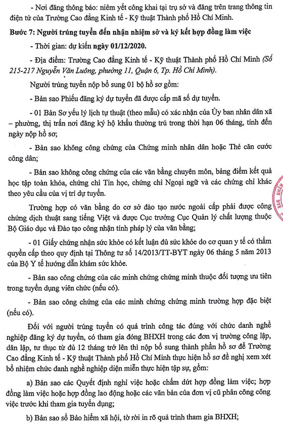 Cao đẳng Kinh tế - Kỹ thuật TP. Hồ Chí Minh tuyển dụng viên chức năm học 2020-2021