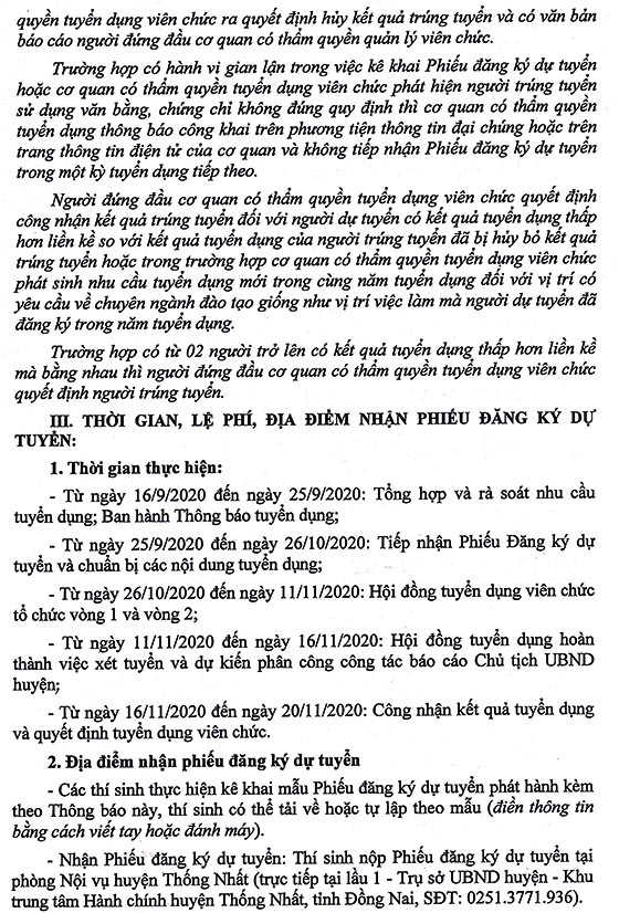 Phòng Giáo dục và Đào tạo huyện Thống Nhất, Đồng Nai tuyển dụng viên chức đợt 2 năm 2020