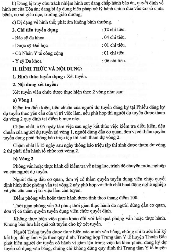 Trung tâm Y tế huyện Thuận Bắc, Ninh Thuận tuyển dụng viên chức năm 2020