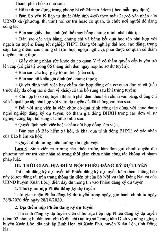 Trung tâm dịch vụ Nông nghiệp huyện Xuân Lộc, Đồng Nai tuyển dụng viên chức đợt 1 năm 2020