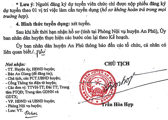 UBND huyện An Phú, An Giang tuyển dụng viên chức năm 2020